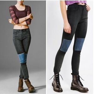 Urban Outfitters BDG High Rise Twig Ankle Jeans Black Knee Patch Colorblock